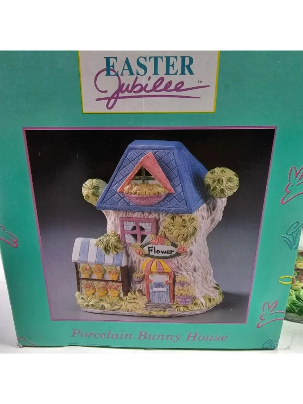 Easter Jubilee Porcelain Bunny House Flower Shop Treehouse w/ Box Vintage Kmart